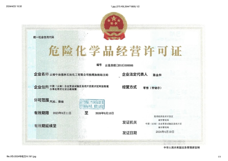 云昆安经[2010]000086云南中油强林石油化工有限公司桂港加油站主站_00
