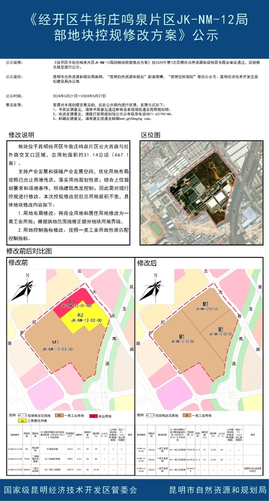 《经开区牛街庄鸣泉片区JK-NM-12局部地块控规修改方案》公示
