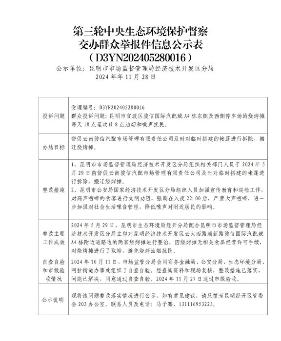 第三轮中央生态环境保护督察交办群众举报件信息公示表 D3YN202405280016_01
